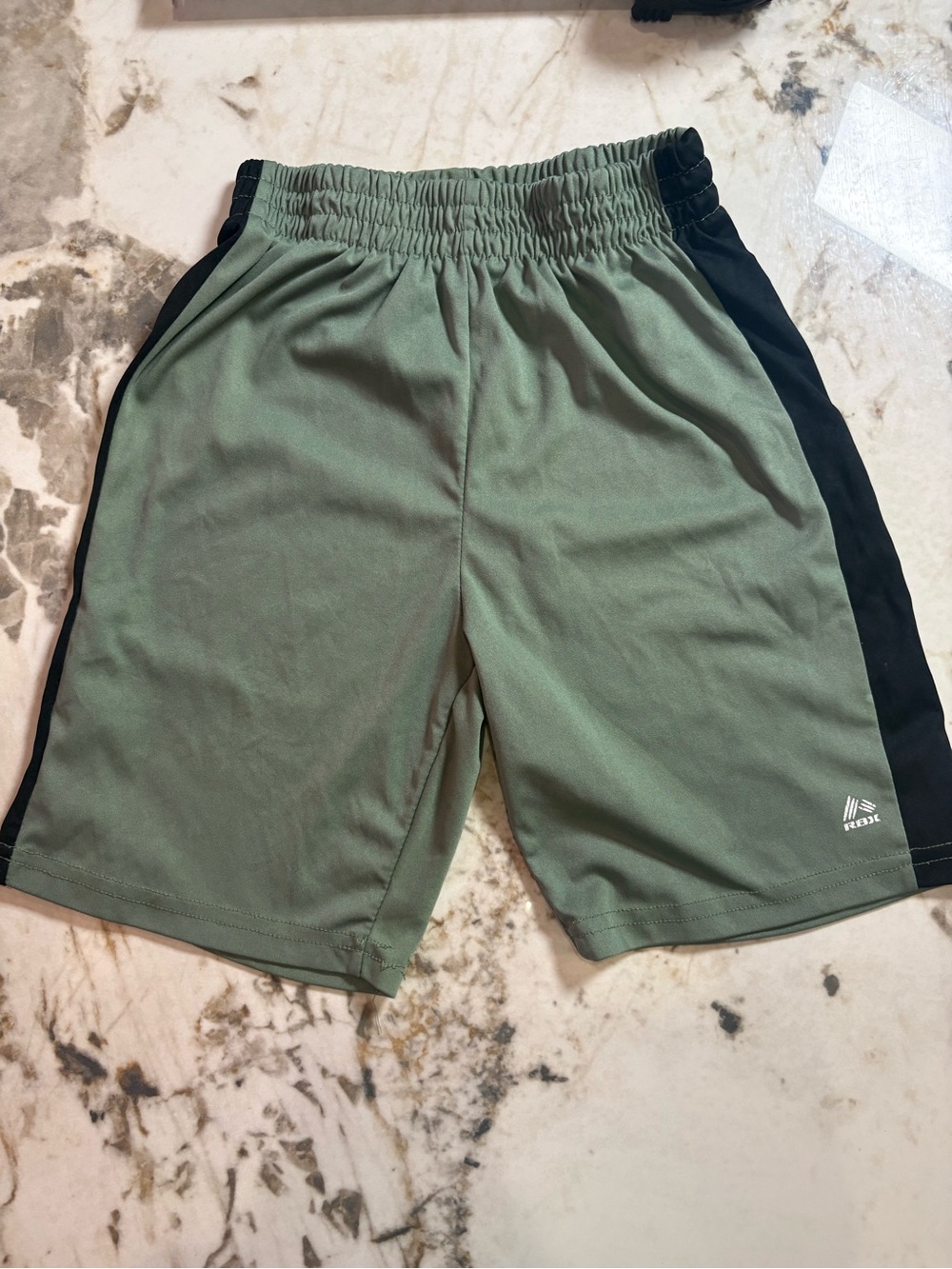 RBX Men’s Olive Green Athletic Shorts with Black Side Panels